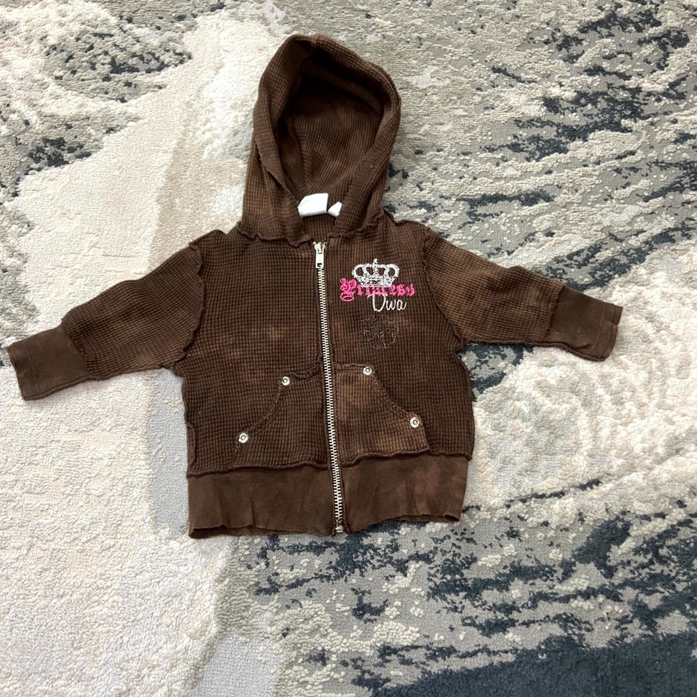 Y2K Koala Kids Hoodie 6-9 Brown Cotton Full Zip Princess Love Cute‎ Diva Star